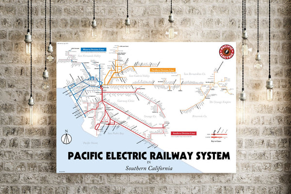 Los Angeles Pacific Electric Railway streetcar map print, 1926