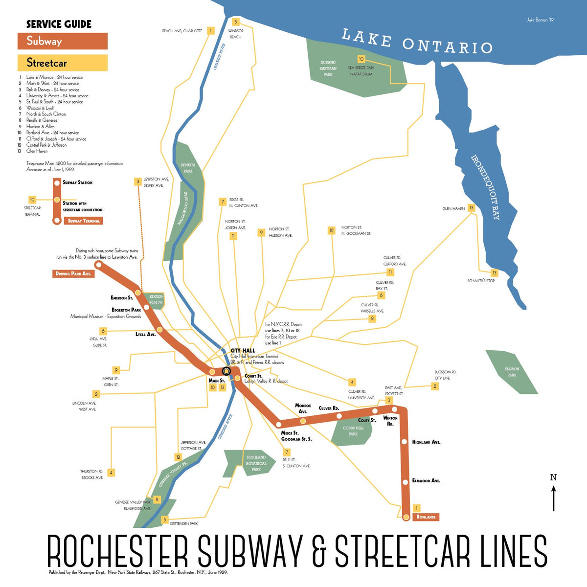 Rochester Subway map print, June 1929 – 53 Studio