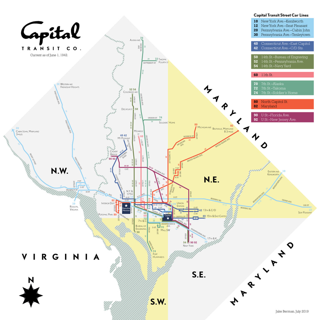 Washington, DC streetcar system map, June 1942 – 53 Studio