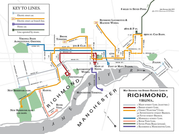 Richmond, Virginia streetcar system map, 1891