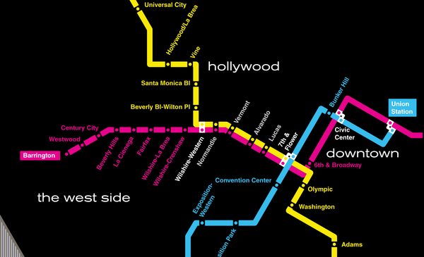 Los Angeles planned subway system map, 1968