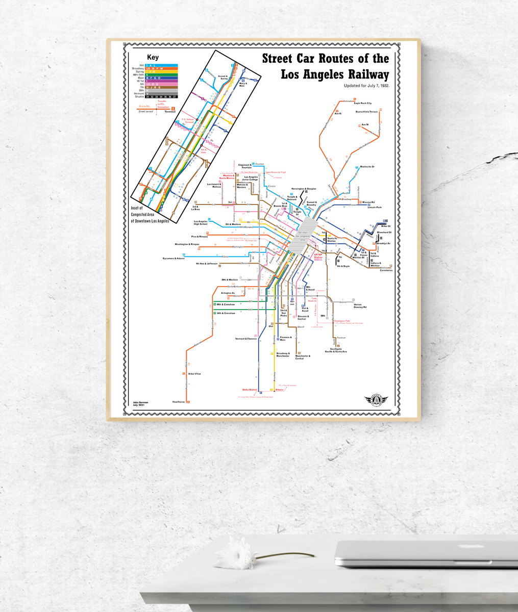 Los Angeles Railway streetcar map print, 1932 – 53 Studio