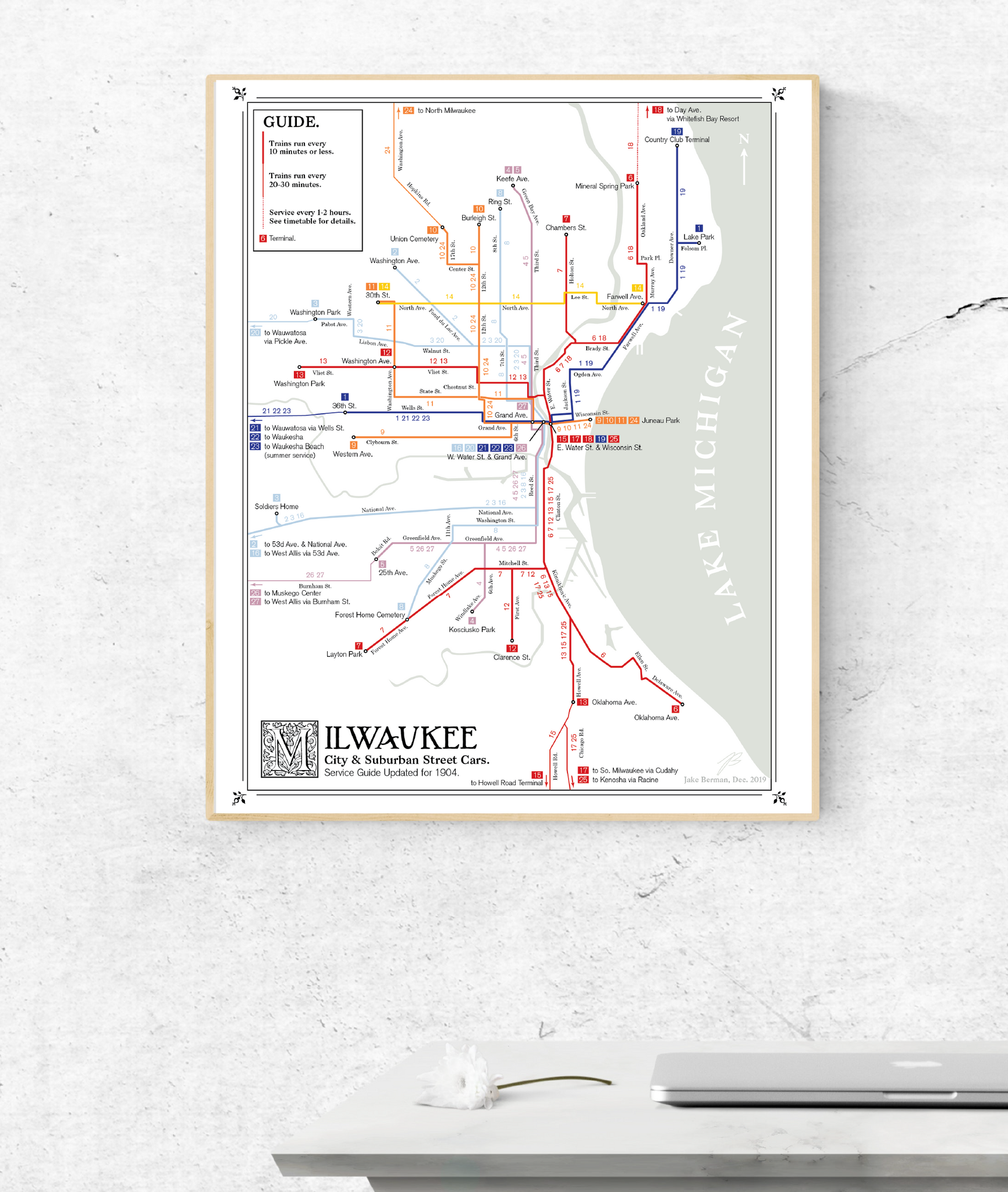 Milwaukee streetcar system map, 1904