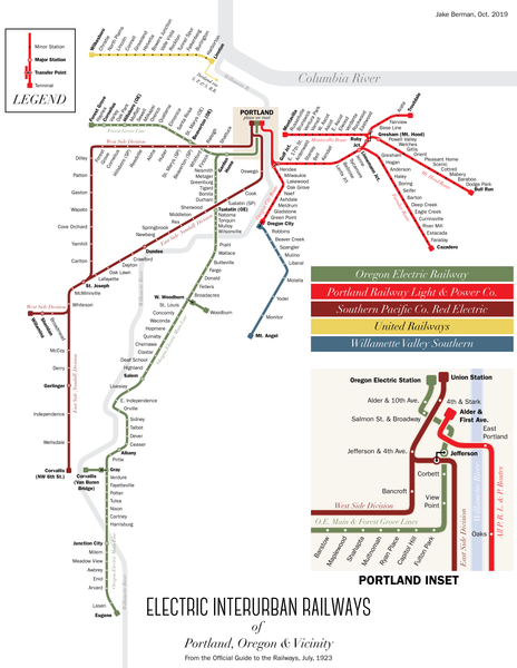 1923 Train Routes Portland light rail system map, 1923 – 53 Studio