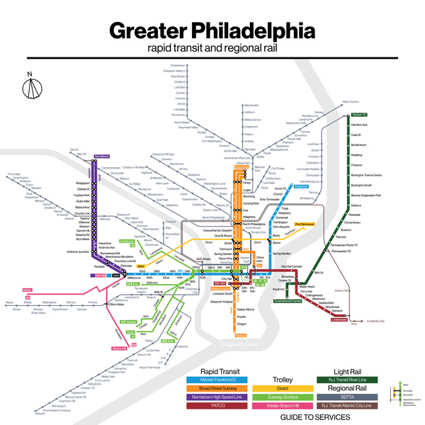 Philadelphia SEPTA rapid transit map