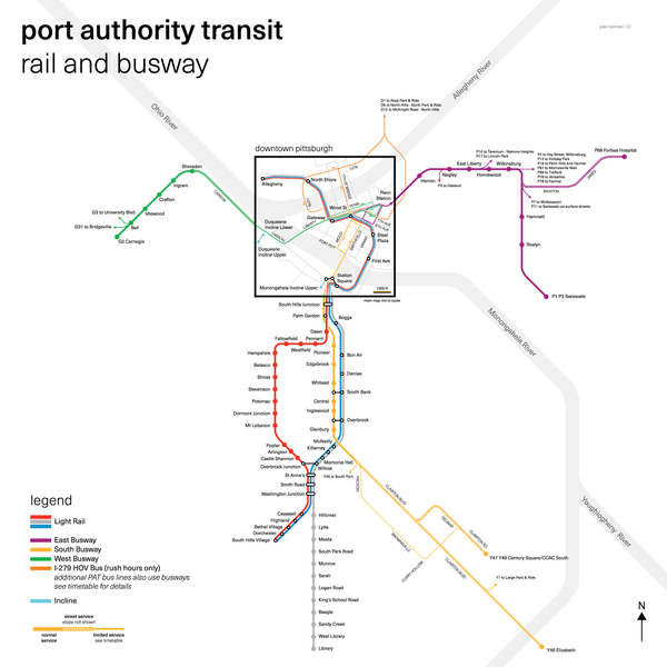 Pittsburgh light rail and busway system, 2022
