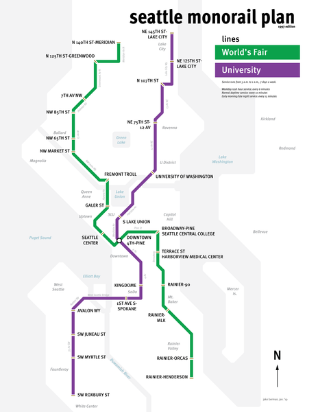 Seattle Monorail Project map proposal, 1997