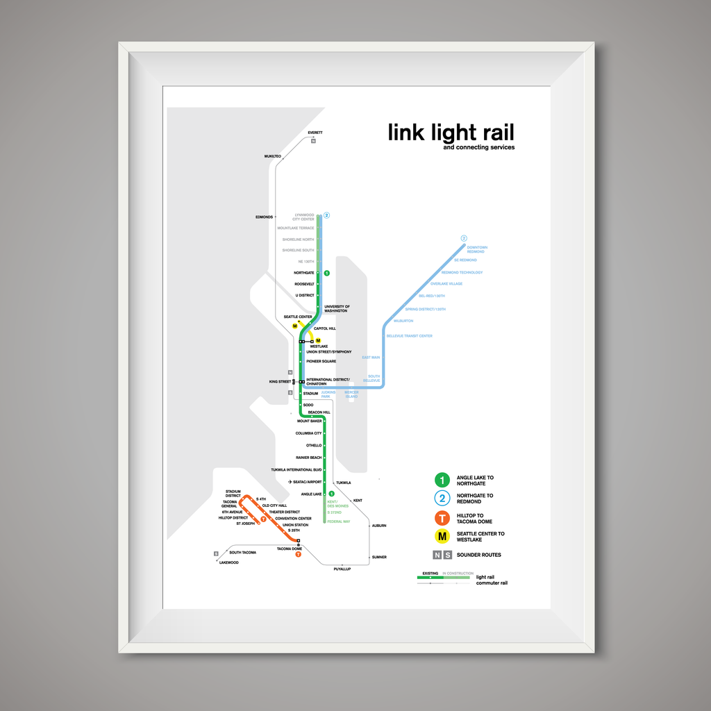Seattle rapid transit map print – 53 Studio