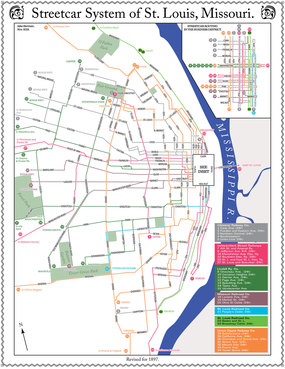 St. Louis streetcar system map, 1897 – 53 Studio