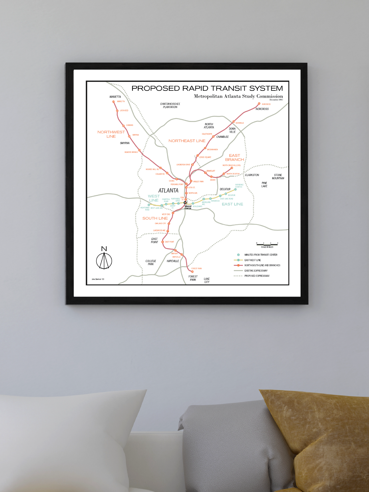 Atlanta MARTA system map, 1962 plan