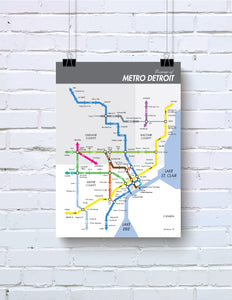 Detroit freeways map print