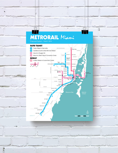 Miami Metrorail planned system map, 1979