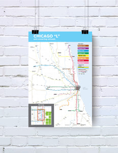 Chicago L and connecting railways map poster