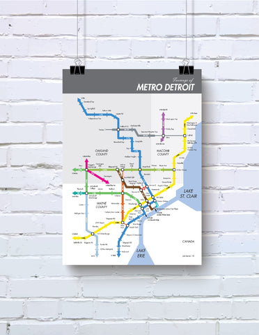 Detroit freeways map print