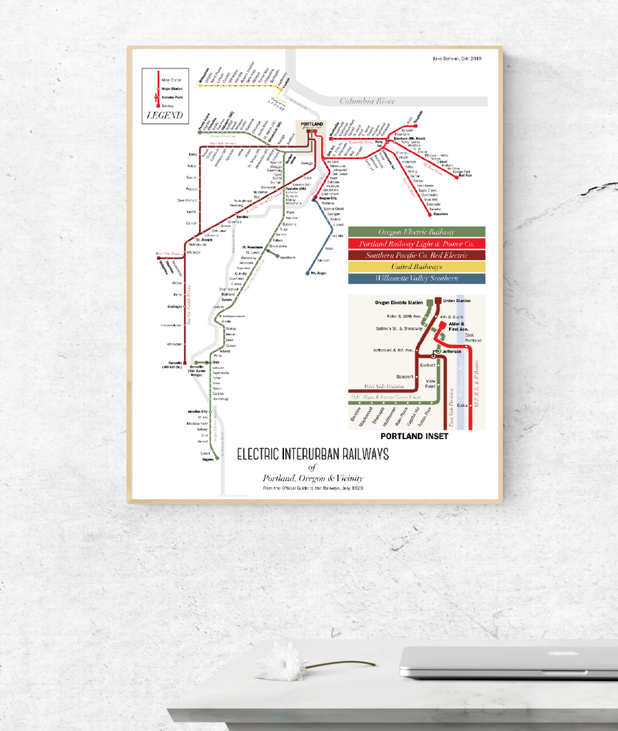 1923 Train Routes Portland light rail system map, 1923 – 53 Studio
