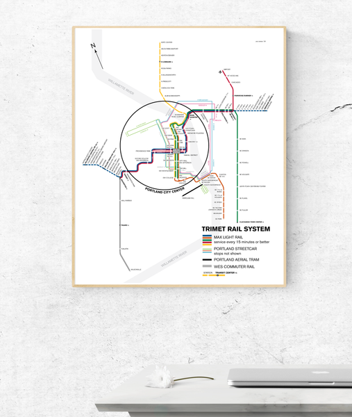 Portland MAX light rail, streetcar and aerial tram map