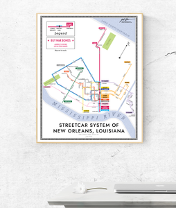 New Orleans streetcar system map print, 1945
