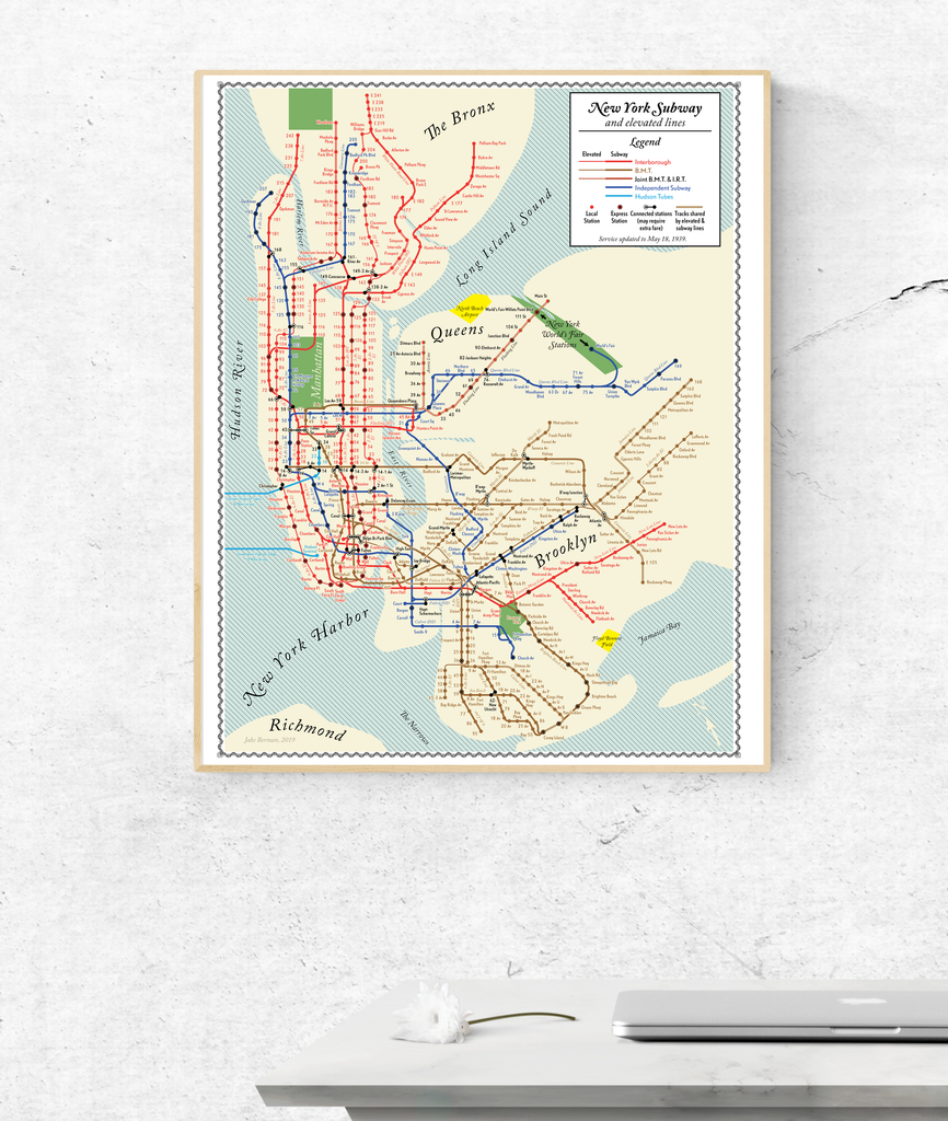 1918 New York City Subway Historic Map - Vintage Reproduction Poster, 24x42