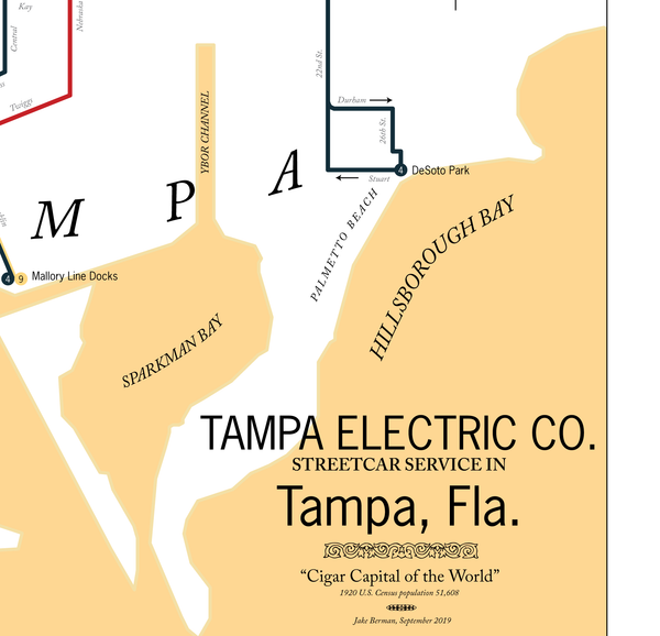 Tampa Electric Co. streetcar system map, 1920