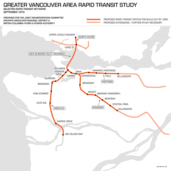 Vancouver, BC proposed rapid transit network, 1970