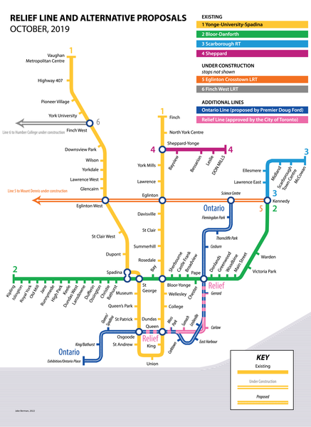 The cancelled Relief Line and its replacement, the Ontario Line, 2019