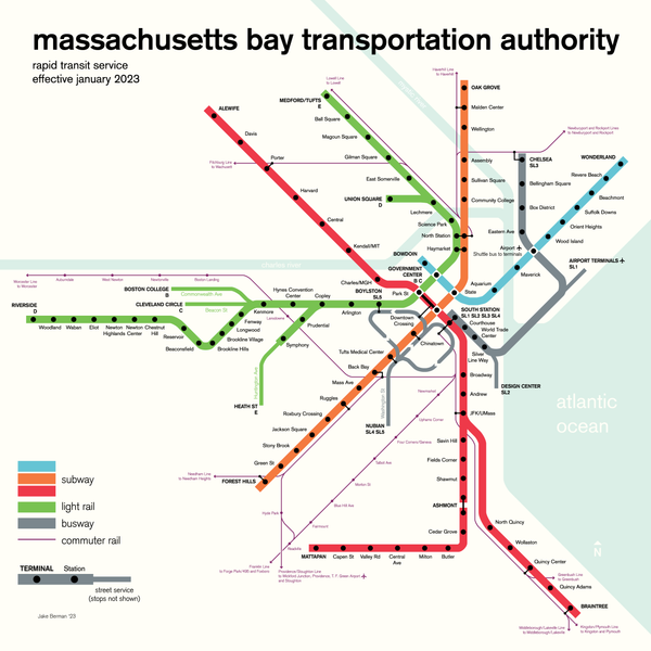 Boston MBTA subway map, 2023